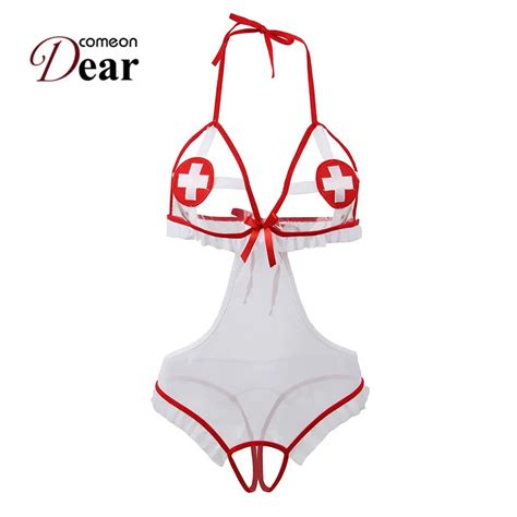 Comondear Sexy Nurses Costume Women Cosplay Crotchless Teddy Lingerie Hot Erotic Suit Naughty