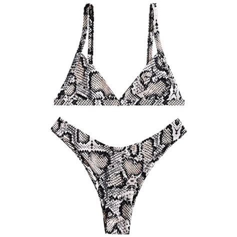 Zaful Snakeskin Print Bikini 2019 Sexy High Cut Bikini Set Unlined