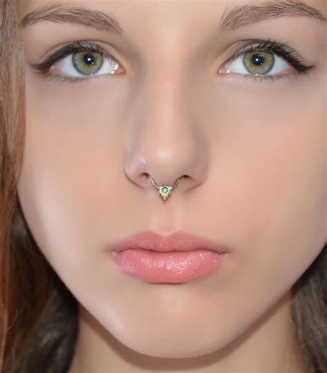 2mm Emerald SEPTUM RING Gold Nose Ring Septum Piercing Etsy