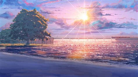 Anime Beach Sunlight Trees Hd Wallpaper Rare Gallery