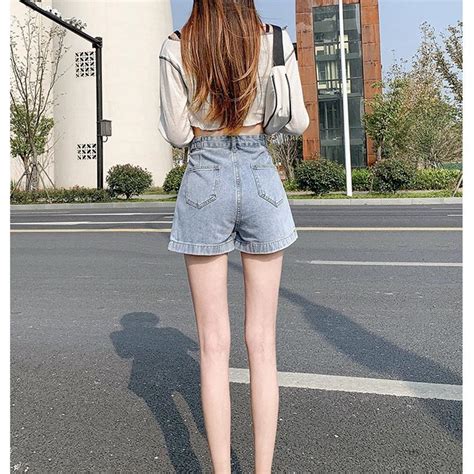 Cheap Summer Loose Slim Denim Women Shorts Jeans Letter Zipper Female Style High Waist Wide Leg