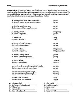 This activity introduces the concept gradually first using a pre made dichotomous key in the identification process. Middle School Lab Worksheet - Classification - Using a ...
