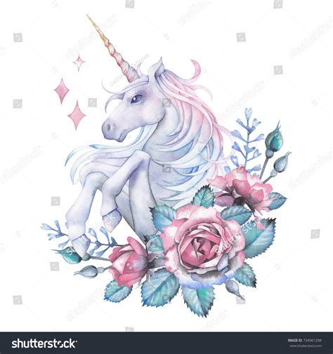 Cute Watercolor Design Pastel Colored Unicorn Stock