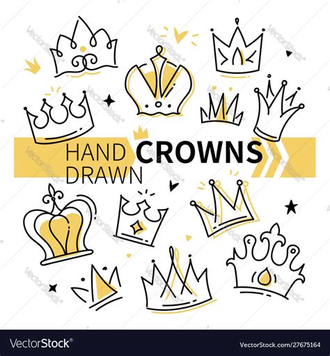 Hand Drawn Crowns Collection Set Royalty Free Vector Image
