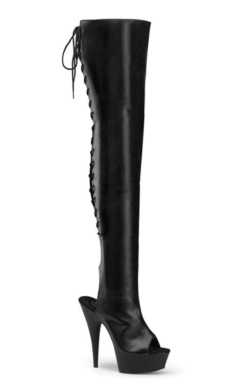 Delight 3019 Black Faux Leather Thigh High Boots