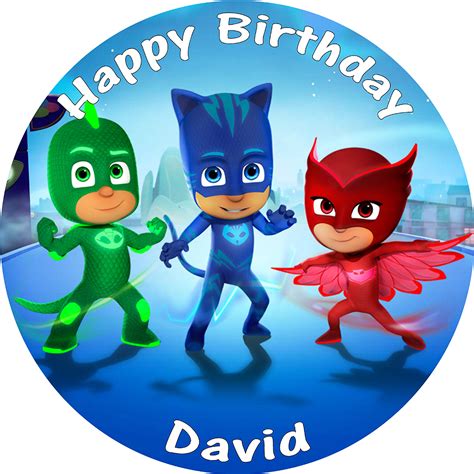 Pj Masks Birthday Cake Edible Round Printed Cake Topper Decoration