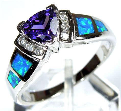 Amethyst And Blue Fire Opal Inlay Solid 925 Sterling Silver Ring Sz 6