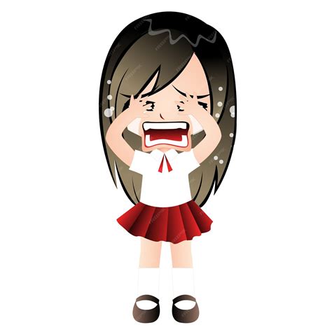 Triste Llorar Niña Personaje De Dibujos Animados Lindo Vector Premium