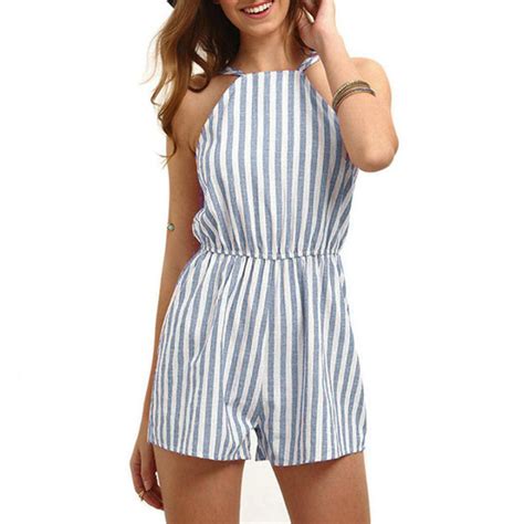 2018 Summer Fashion Women Sexy O Neck Playsuits Casual Striped Female