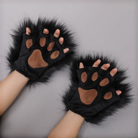 Yirico Black Faux Fur Cat Paw Fingerless Gloves Costume Accessory Set Yirico