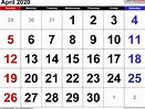 April 2020 Calendars for Word, Excel & PDF