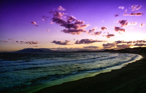 Wallpaper Sea Wave Beach Clouds Sunset Lilac Images For Desktop