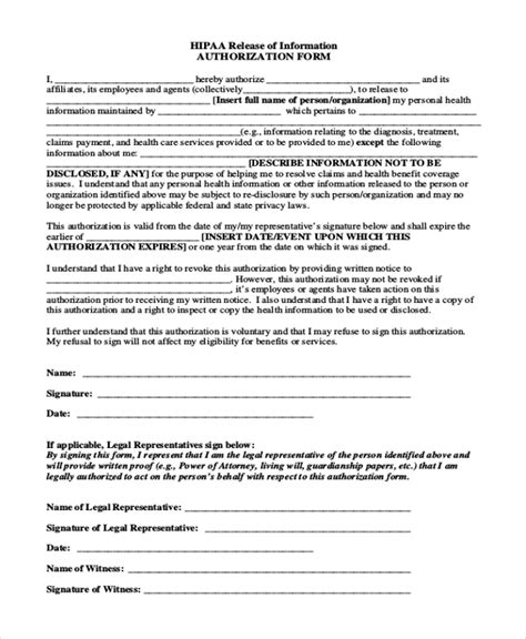 Free 9 Sample Hipaa Authorization Forms In Pdf Ms Word