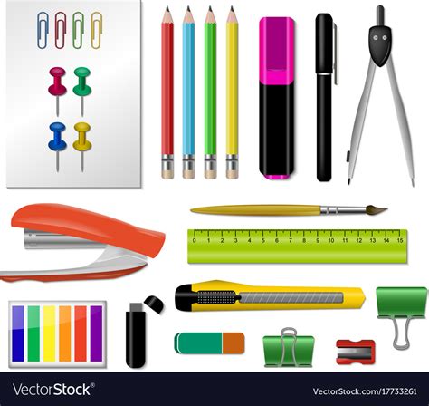 Realistic Stationery Icon Set Royalty Free Vector Image