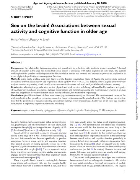 Pdf Sex On The Brain Associations Between Sexual Activity And Cognitive Function In Older Age