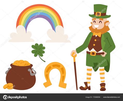 Patrick's day we'll all be wearing green, but shouldn't it be blue. St. Patricks Day vector icons and leprechaun cartoon style symbols irish traditional decoration ...