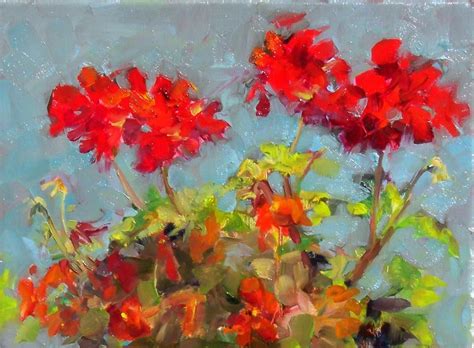 Geraniums And Pansies Still Life Oil On Canvas 9x12 Price 300