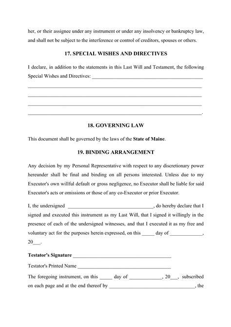 Maine Last Will And Testament Template Download Printable Pdf