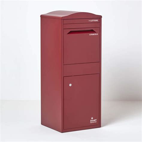 Buy Large Smart Parcel Box With Curved Roof Top Dark Red Strong Metal Drop Box With Front Access