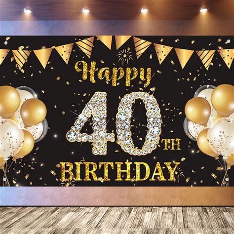 Buy Th Birthday Backdrop Banner Large Fabric Happy Birthday Banner Sign Black And Gold Party