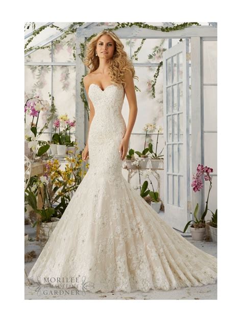 These gorgeous lace wedding gowns are elegant and timeless. MORI LEE 2820 Strapless Lace Mermaid Wedding Dress Ivory ...