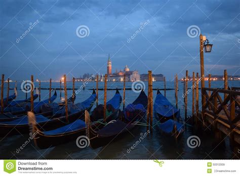Gondolas And San Giorgio Maggiore In Evening Stock Image Image Of