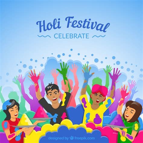 Free Vector People Celebrating Holi Festival Background In Flat Style