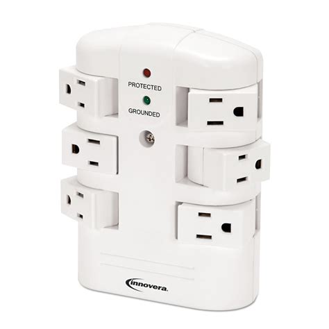 Innovera Wall Mount Surge Protector 6 Outlets 2160 Joules White