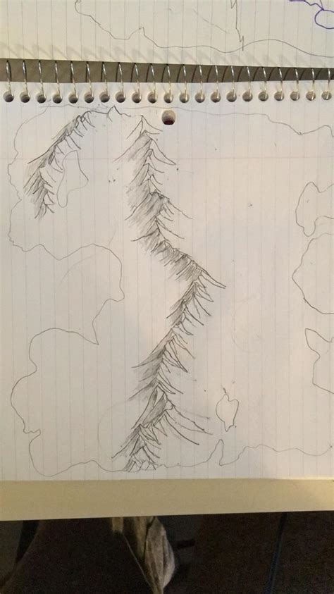 Hand drawn rough draft doodle sketch nature landscape illustration with sun hills sea forest waterfall stock. Rate my first time drawing mountains (rough draft) : mapmaking