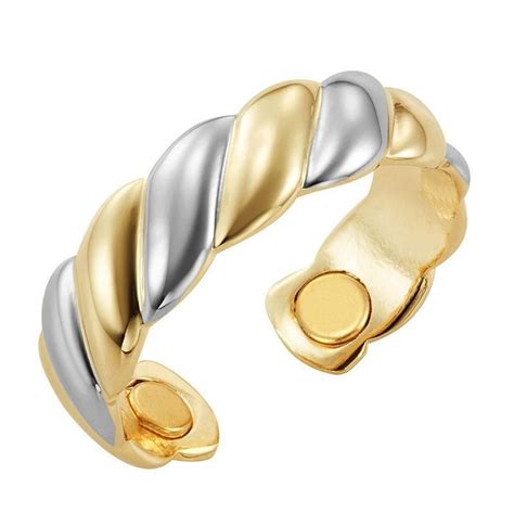 Twisted 2 Tone Gold And Silver Magnetic Therapy Resizable Ring Bracelet