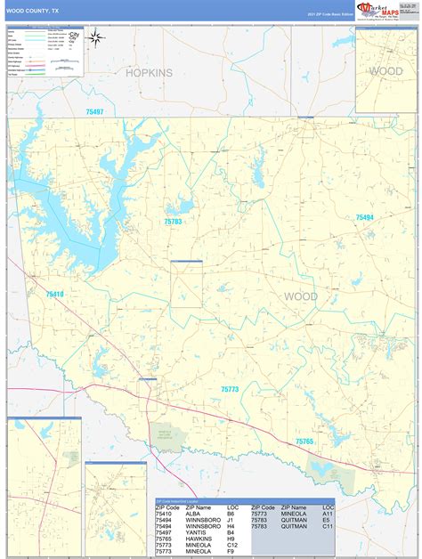 Wood County Tx Zip Code Wall Map Basic Style By Marketmaps Mapsales