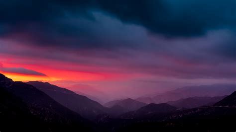 Download Horizon Sunset Mountains Dark 1366x768 Wallpaper Tablet