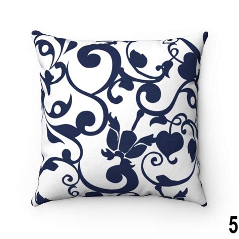 Navy Blue Floral Throw Pillow Cover 16x16 18x18 20x20 Lumbar Etsy