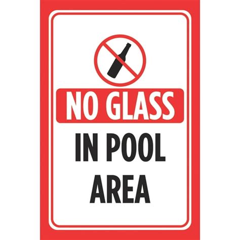 No Glass In Pool Area Red Black Print Pools Rules Poster Swimming