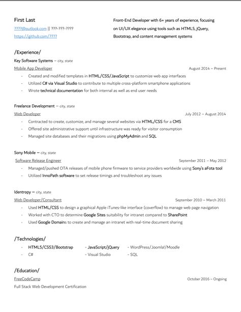 Brilliant and creative it professional with bachelor's degree in information technology and. front end developer resume advice : resumes