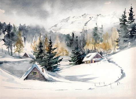 Winter Landscape With Mountain Village Digital Art By