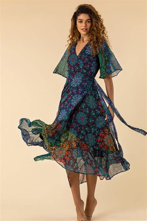 Abstract Print Maxi Wrap Dress In Multi Roman Originals Uk