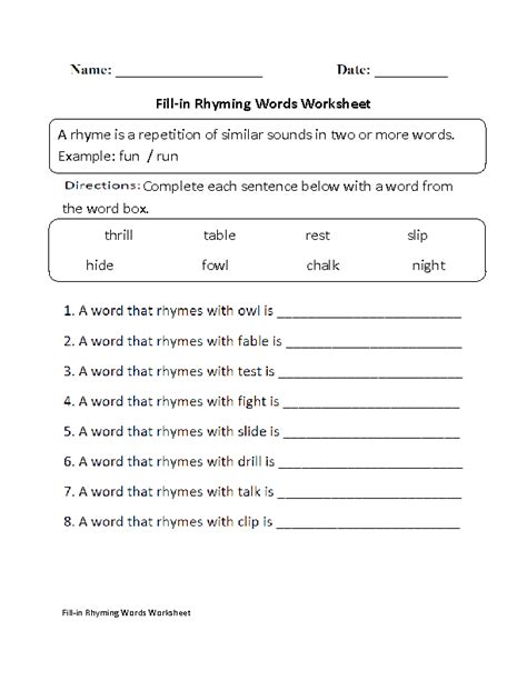 While a rhyming dictionary is always a handy tool to have when writing poems, sometimes it's also helpful to have lists of. Englishlinx.com | Rhyming Worksheets