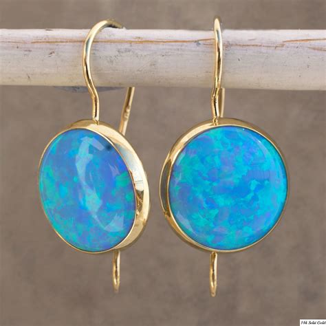 14K Gold Opal Necklace Blue Opal Dainty Necklace Gemstone Etsy