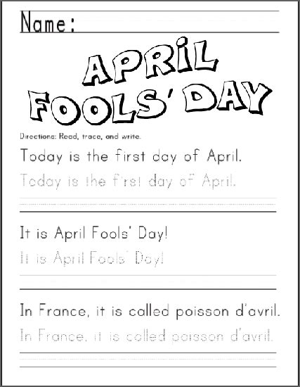 April Fools Day Handwriting Worksheet Student Handouts