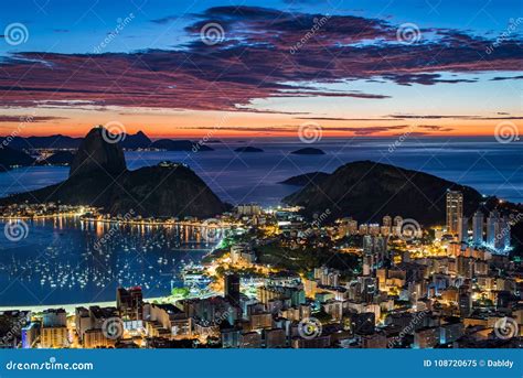Rio De Janeiro City View Before Sunrise With The Sugarloaf Mountain