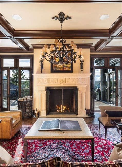 Beautiful Living Room Coffered Ceiling Stained Brown Wood Beams Cream