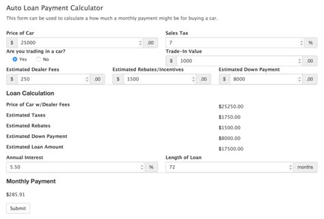 Car Payment Calculator Form Template Formidable Forms