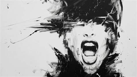 Black And White Abstract Painting Digital Art Screaming