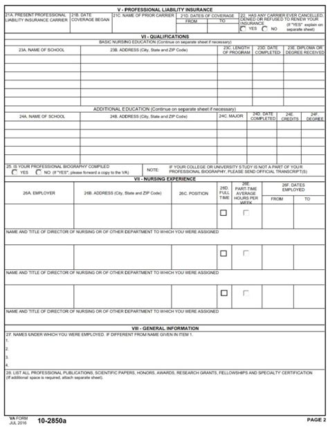 Va Form 10 2850a Application For Nurses And Nurse Anesthetists Va Forms
