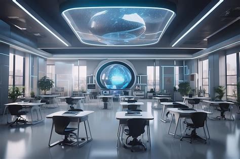 Premium Ai Image Design A Futuristic Classroom Where Holographic Displays