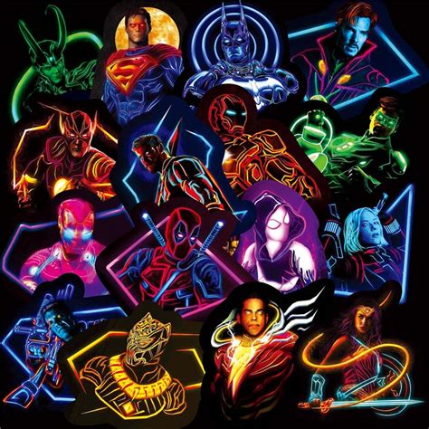 30pcs Neon Marvel Super Hero The Avengers Stickers Skateboard Fridge