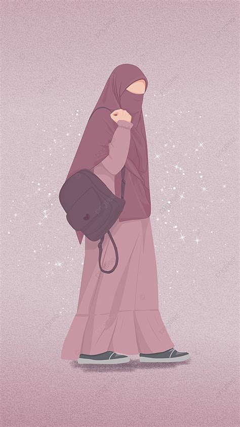 Wallpaper Sederhana Wanita Muslimah Cantik Bercadar Mengenakan Tas