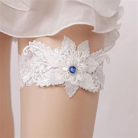 Wedding Garter Rhinestone White Embroidery Flower Sexy Garters For