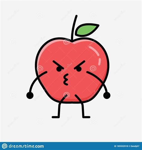 Cute Apple Fruit Mascot Vector Character In Flat Design Style Stock
